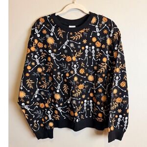 NWT The Halloween Collection Skeleton Floral Pumpkin Sweatshirt Crewneck BlackXL